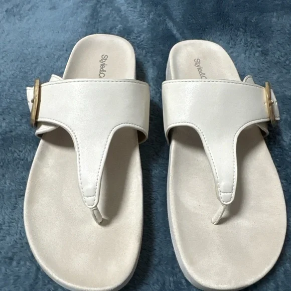 Style & Co. Cream Toe-Post Sandals with Gold Buckle - Picture 2 of 8